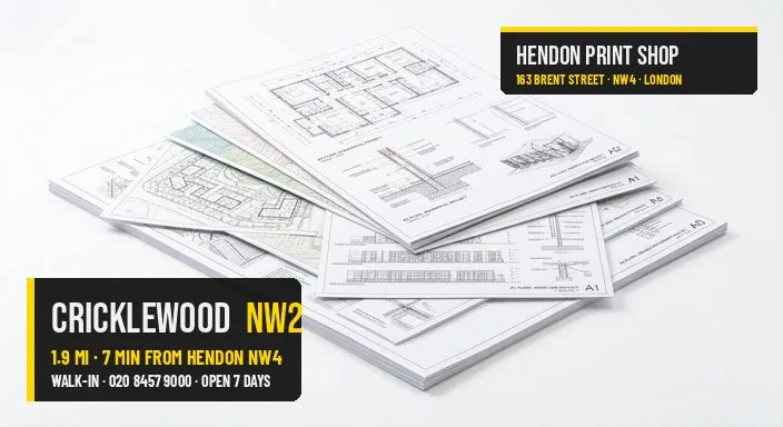 Same-day architectural plans for Cricklewood NW2 — Hendon Print Shop, 1.9 miles away