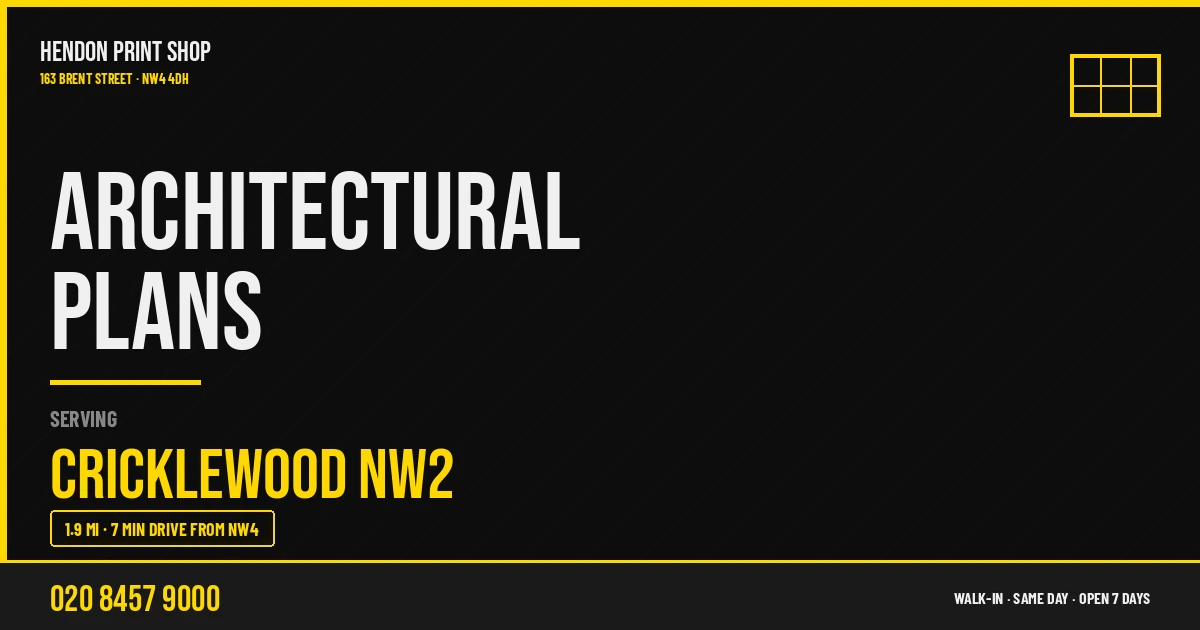 Architectural Plans service for Cricklewood NW2 — Hendon Print Shop, 163 Brent Street, 1.9 miles away