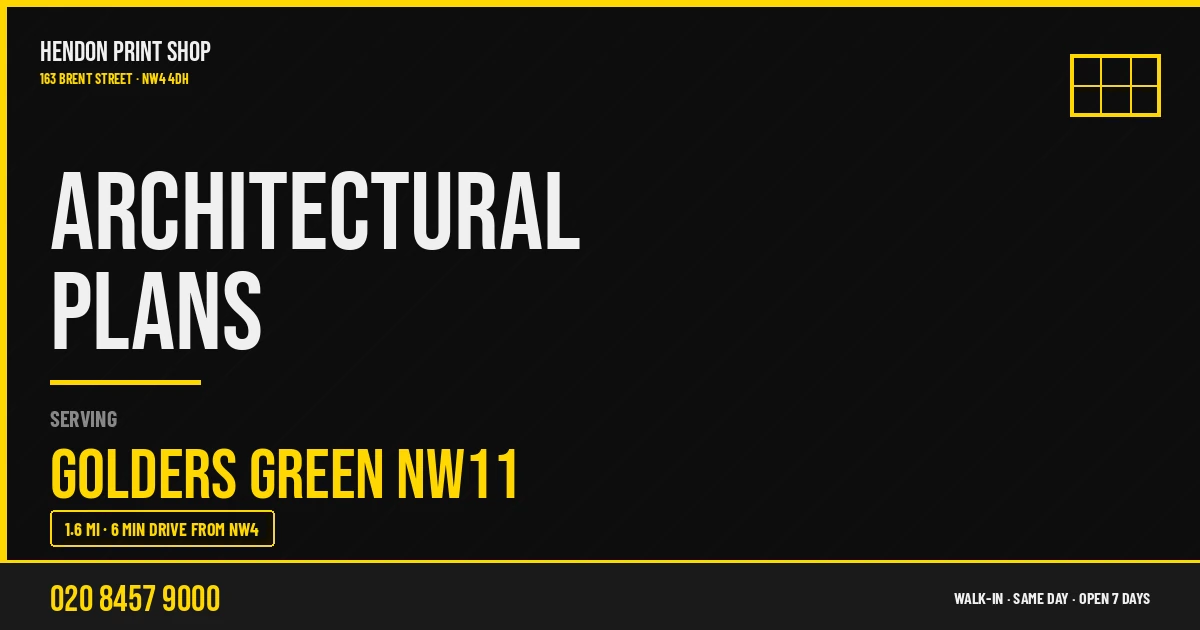 Architectural Plans service for Golders Green NW11 — Hendon Print Shop, 163 Brent Street, 1.6 miles away