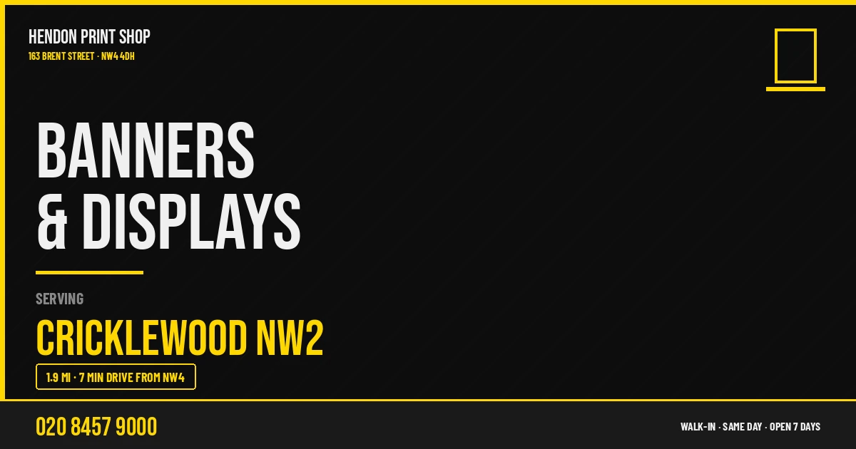 Banners & Displays service for Cricklewood NW2 — Hendon Print Shop, 163 Brent Street, 1.9 miles away