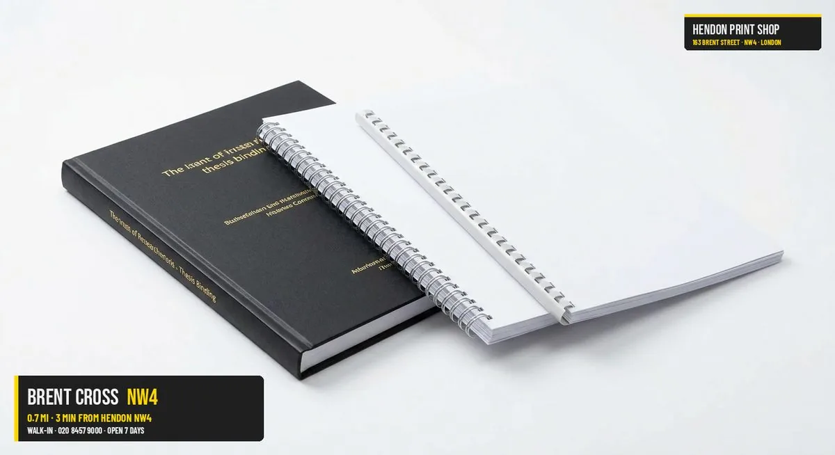 Same-day document binding for Brent Cross NW4 — Hendon Print Shop, 0.7 miles away
