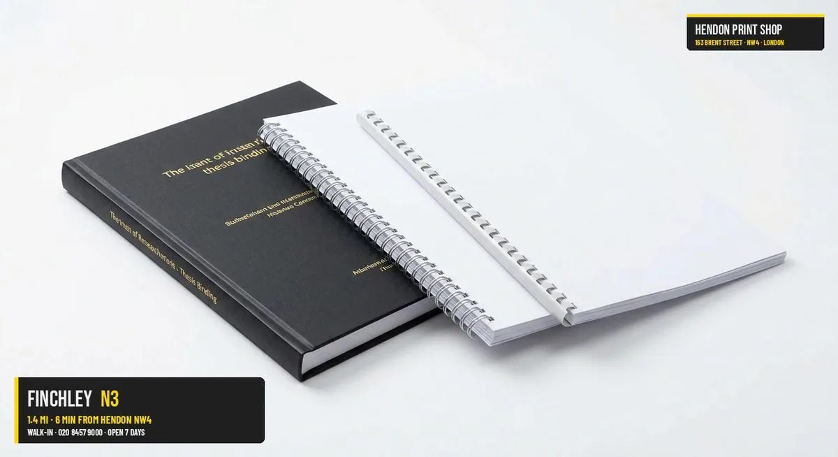 Same-day document binding for Finchley N3 — Hendon Print Shop, 1.4 miles away
