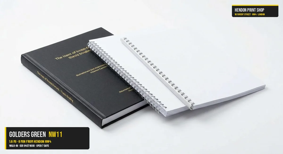 Same-day document binding for Golders Green NW11 — Hendon Print Shop, 1.6 miles away