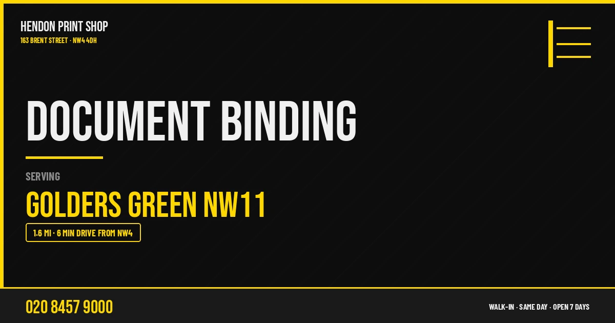 Document Binding service for Golders Green NW11 — Hendon Print Shop, 163 Brent Street, 1.6 miles away