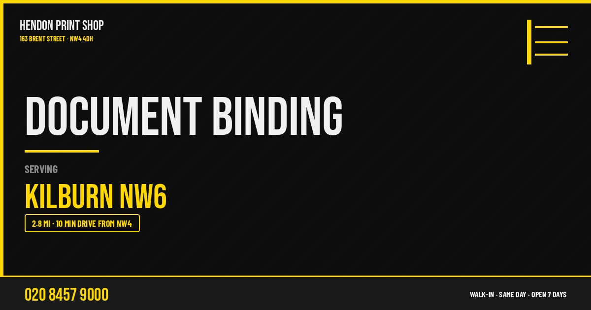 Document Binding service for Kilburn NW6 — Hendon Print Shop, 163 Brent Street, 2.8 miles away