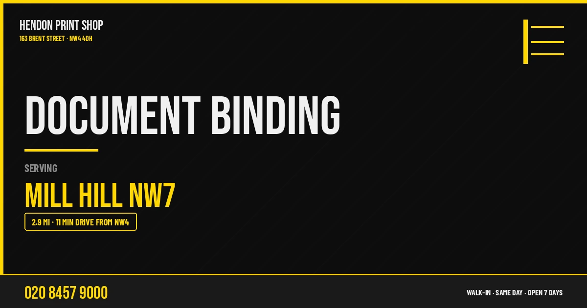 Document Binding service for Mill Hill NW7 — Hendon Print Shop, 163 Brent Street, 2.9 miles away