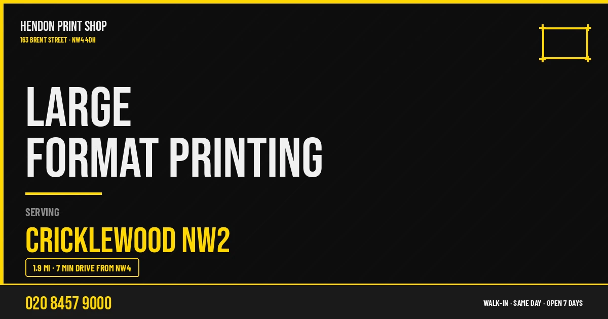 Large Format Printing service for Cricklewood NW2 — Hendon Print Shop, 163 Brent Street, 1.9 miles away