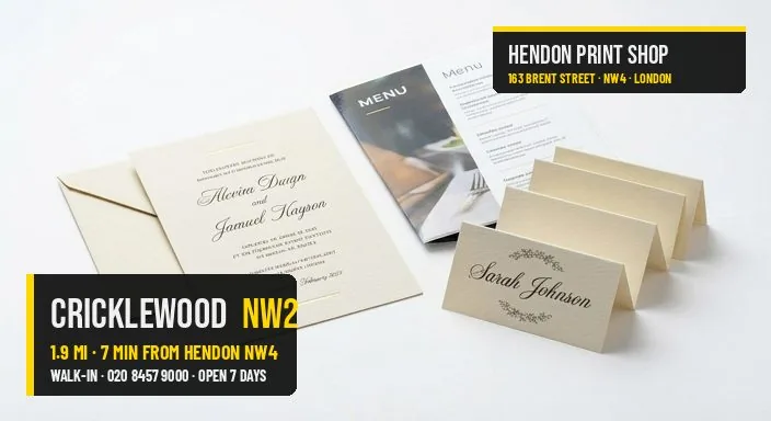 Same-day menus invitations for Cricklewood NW2 — Hendon Print Shop, 1.9 miles away