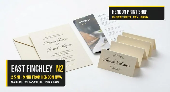 Same-day menus invitations for East Finchley N2 — Hendon Print Shop, 2.5 miles away