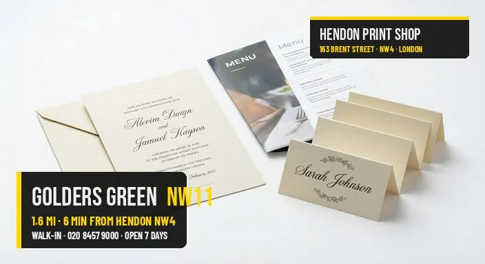 Same-day menus invitations for Golders Green NW11 — Hendon Print Shop, 1.6 miles away