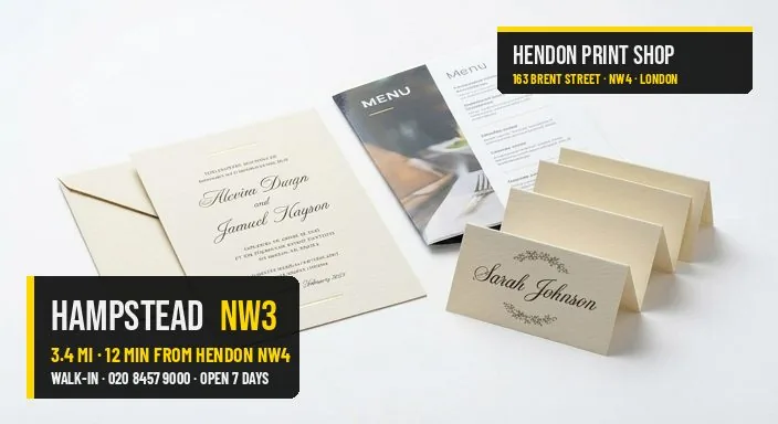 Same-day menus invitations for Hampstead NW3 — Hendon Print Shop, 3.4 miles away
