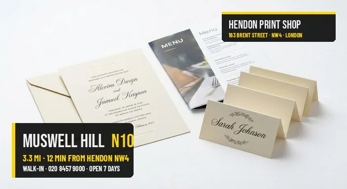Same-day menus invitations for Muswell Hill N10 — Hendon Print Shop, 3.3 miles away