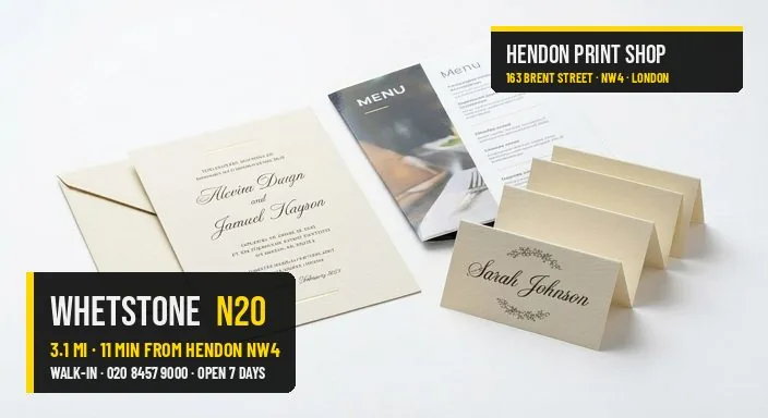 Same-day menus invitations for Whetstone N20 — Hendon Print Shop, 3.1 miles away