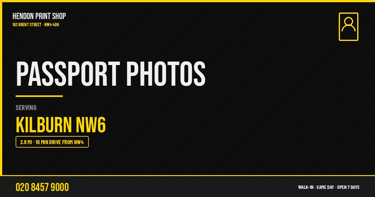 Passport Photos service for Kilburn NW6 — Hendon Print Shop, 163 Brent Street, 2.8 miles away