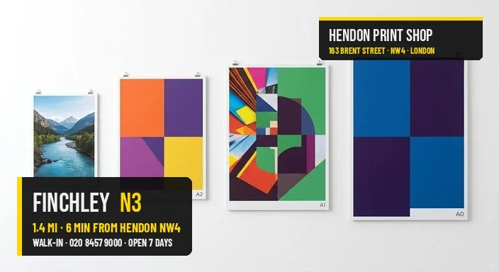 Same-day poster printing for Finchley N3 — Hendon Print Shop, 1.4 miles away