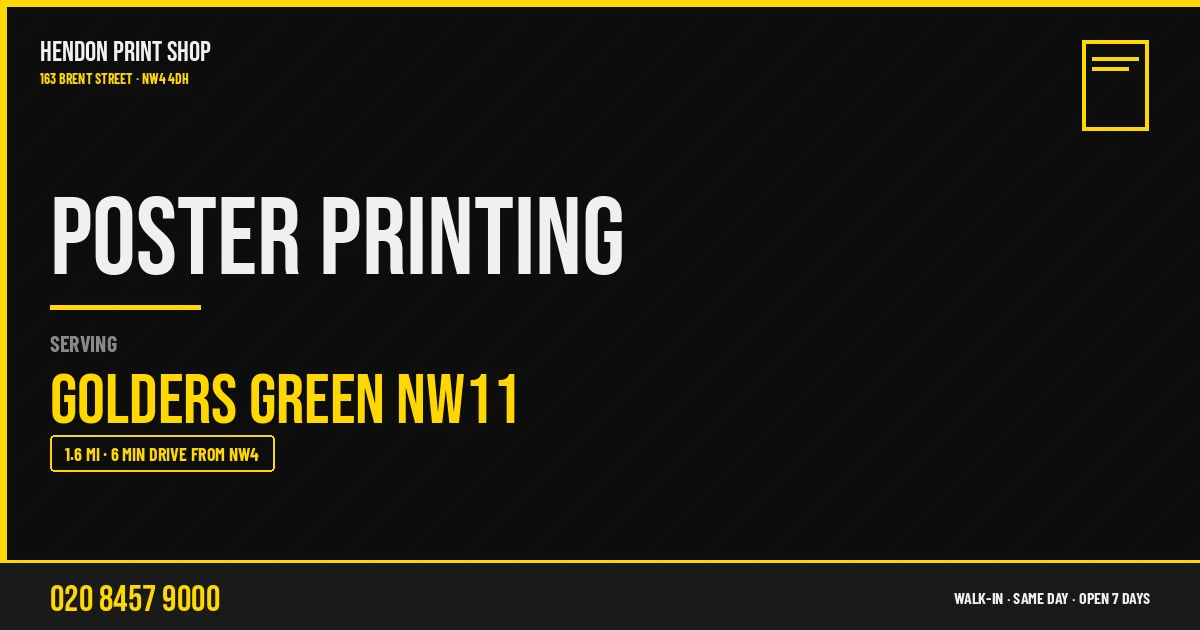 Poster Printing service for Golders Green NW11 — Hendon Print Shop, 163 Brent Street, 1.6 miles away