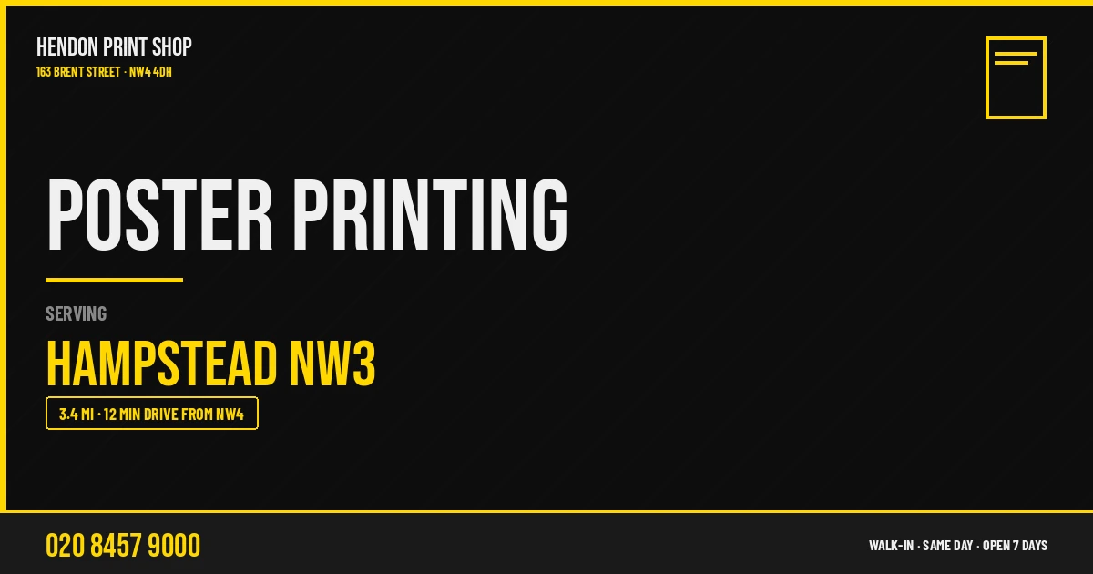 Poster Printing service for Hampstead NW3 — Hendon Print Shop, 163 Brent Street, 3.4 miles away