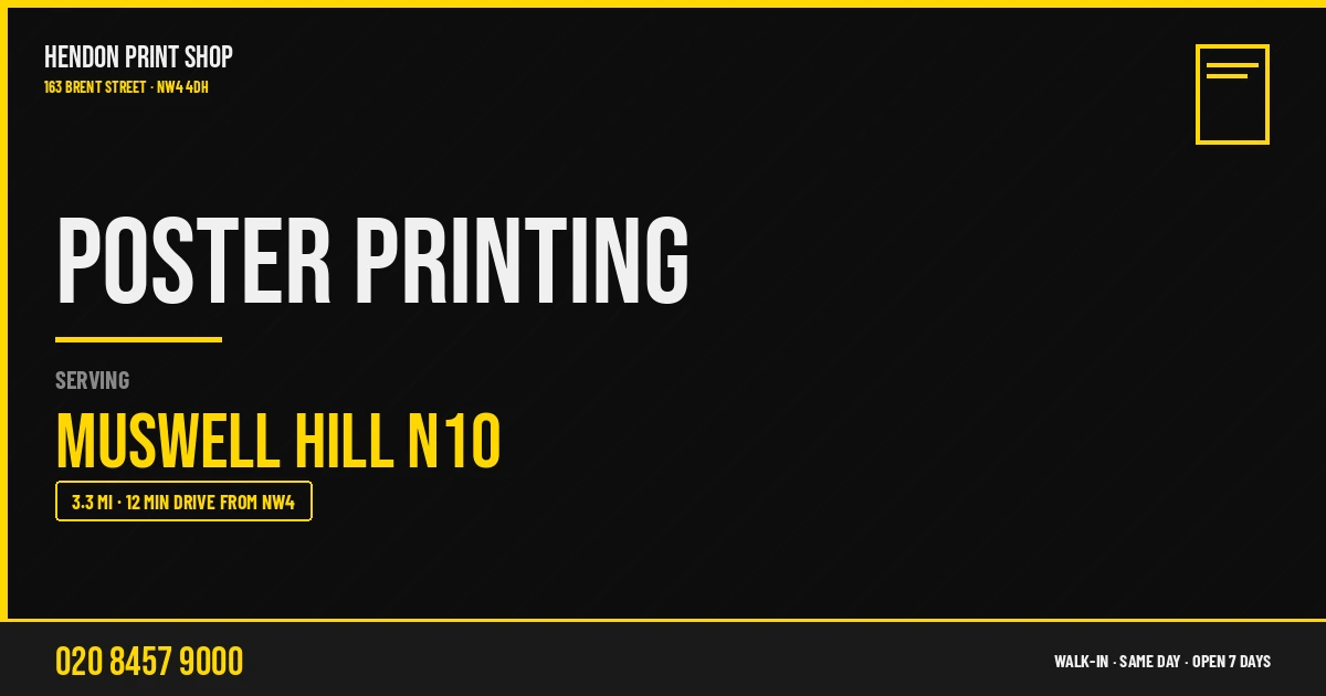 Poster Printing service for Muswell Hill N10 — Hendon Print Shop, 163 Brent Street, 3.3 miles away