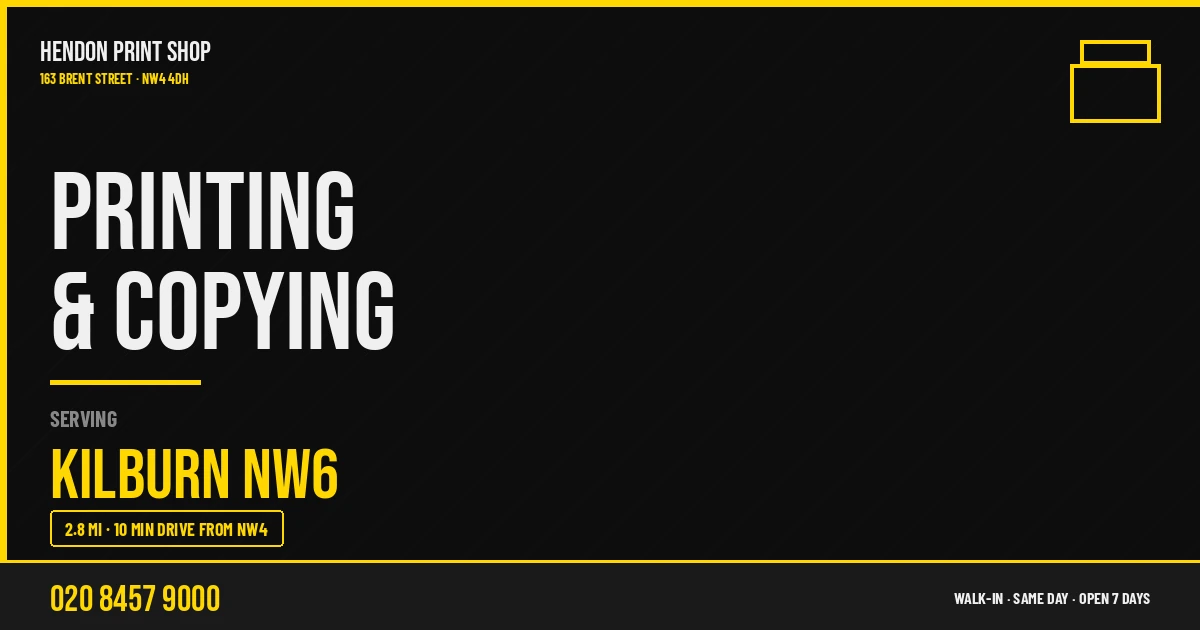 Printing & Copying service for Kilburn NW6 — Hendon Print Shop, 163 Brent Street, 2.8 miles away