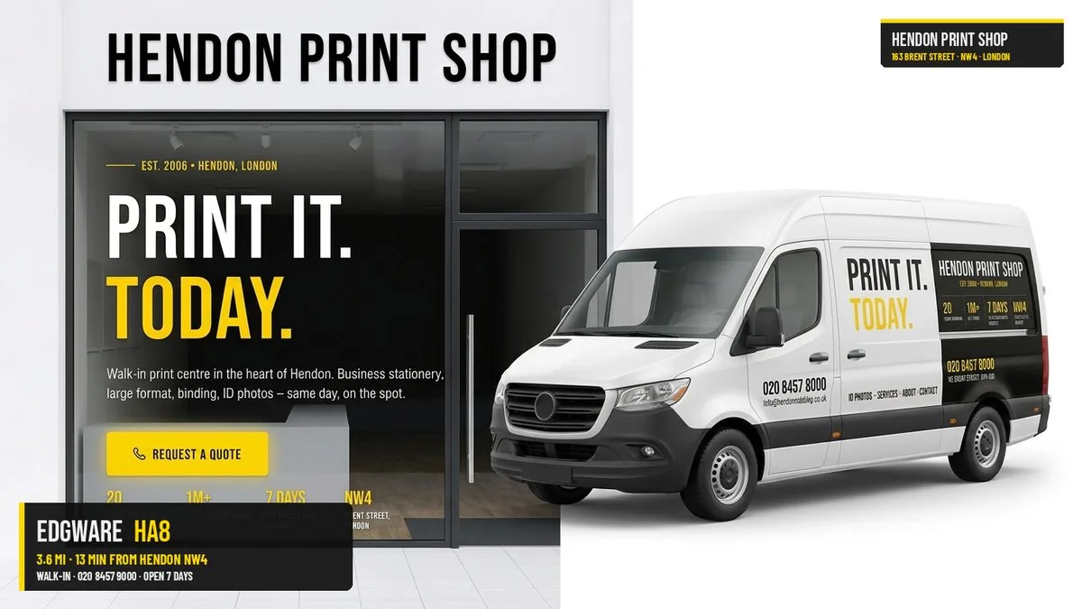 Same-day signage vehicle graphics for Edgware HA8 — Hendon Print Shop, 3.6 miles away
