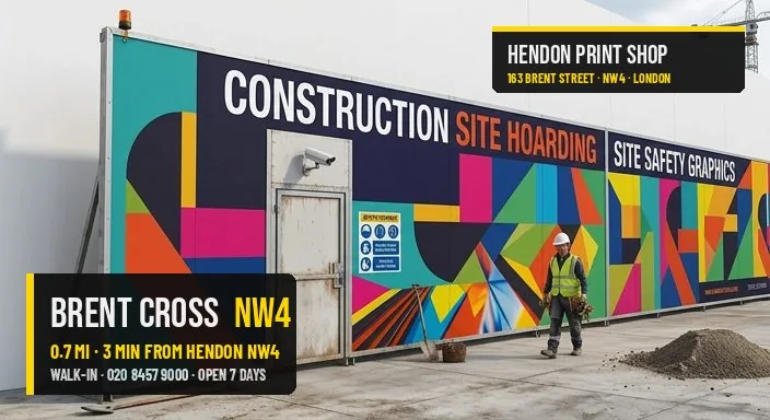Same-day site hoarding for Brent Cross NW4 — Hendon Print Shop, 0.7 miles away