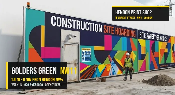 Same-day site hoarding for Golders Green NW11 — Hendon Print Shop, 1.6 miles away