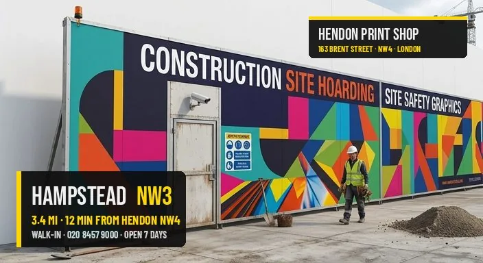 Same-day site hoarding for Hampstead NW3 — Hendon Print Shop, 3.4 miles away