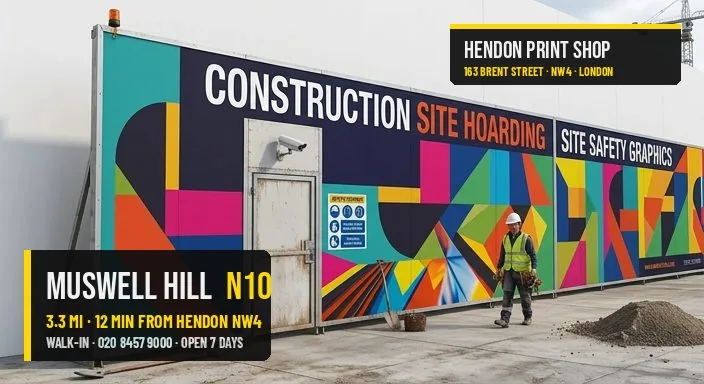 Same-day site hoarding for Muswell Hill N10 — Hendon Print Shop, 3.3 miles away