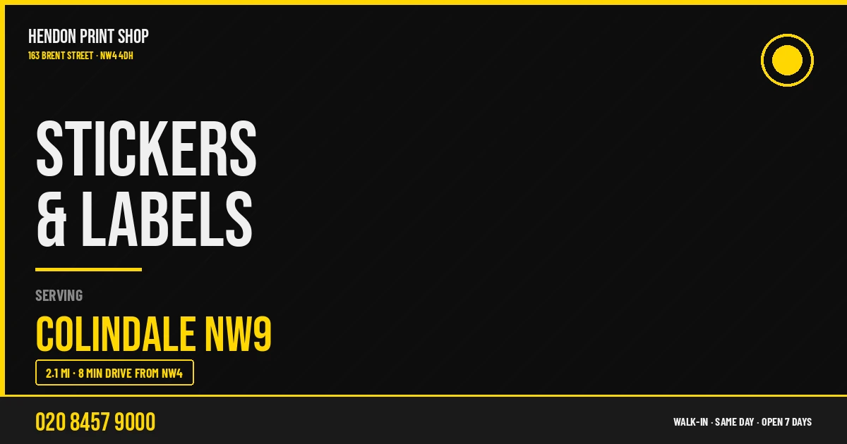 Stickers & Labels service for Colindale NW9 — Hendon Print Shop, 163 Brent Street, 2.1 miles away