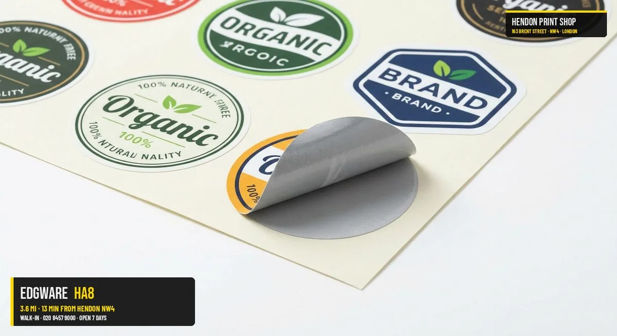 Same-day stickers labels for Edgware HA8 — Hendon Print Shop, 3.6 miles away